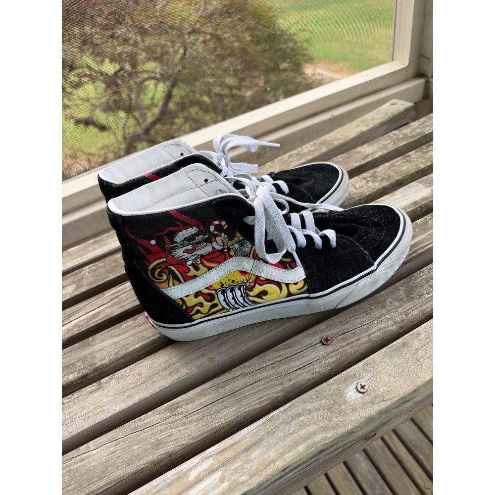 Vans Sk8-Hi Santa Claus Graphic Black Suede High Top Sneakers Christmas Mens